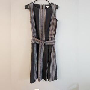 LL Bean Signature Stripe Belted Dress Women’s 6 100% Cotton Fit & Flare